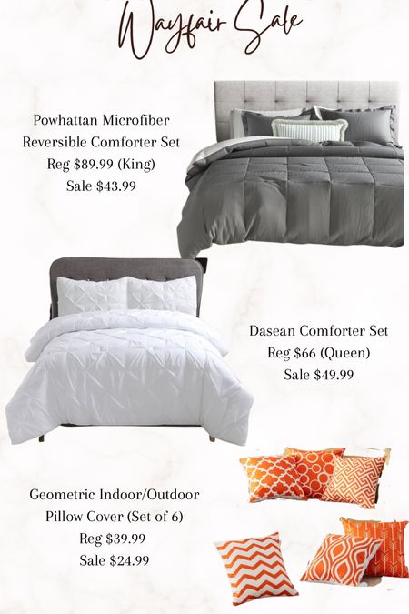 ✨HOME SALE✨
Wayfair is doing 5 days of deals & running 24 hour flash sales too! 😍😍 The comforters have great reviews, come in a variety of sizes and colors. The throw pillows also come in a variety of sizes and colors, plus they’re great for indoor or outdoor! 

#LTKsalealert #LTKhome #LTKunder50