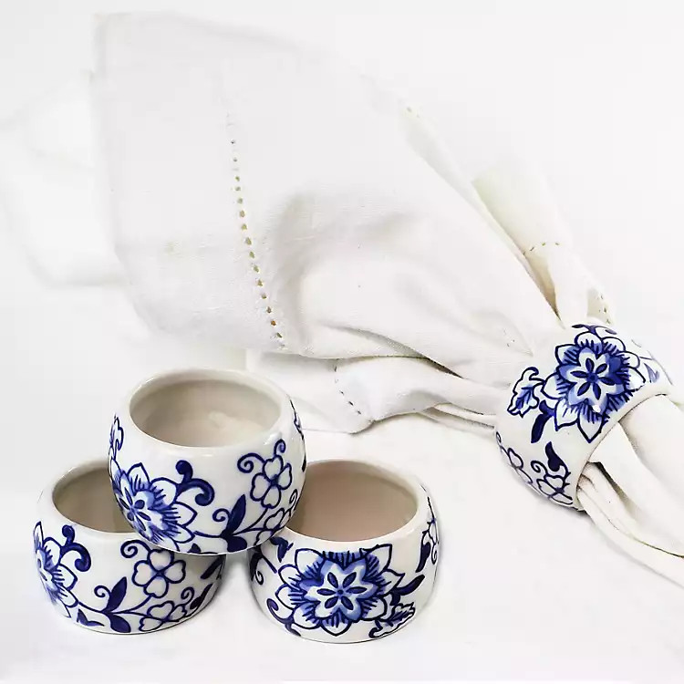 Pip Vintage Blue Floral Napkin Rings, Set of 4 | Kirklands