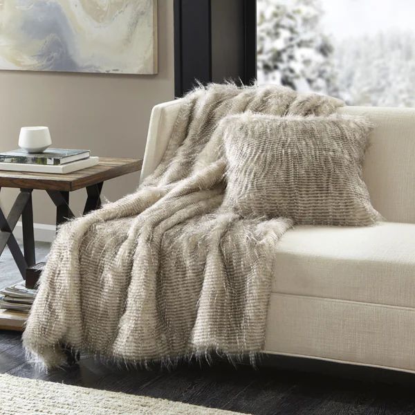Madison Park Adelaide Year Round Premium Luxury Faux Fur Throw - Ivory | Bed Bath & Beyond