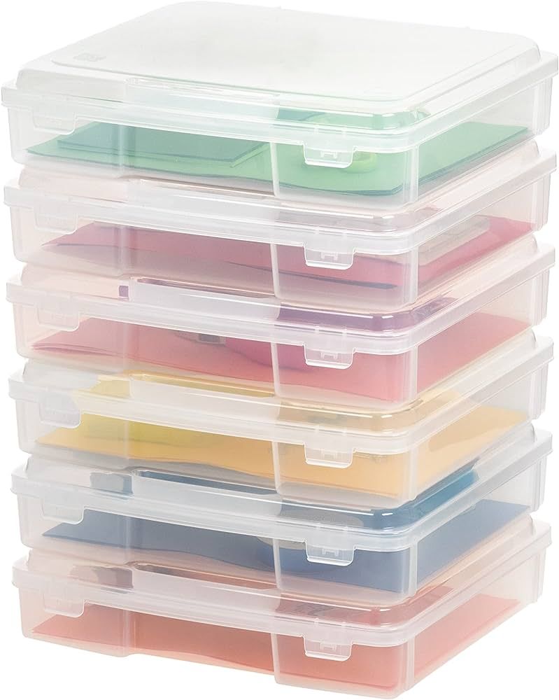 IRIS USA 6 Pack Fits 8.5" x 11" Portable Project Storage Case with Snap-Tight Latch, Plastic Container for Board Games Scrapbook Paper Magazine Document Kid's Toys Craft Hobby Art Supplies, Clear | Amazon (US)
