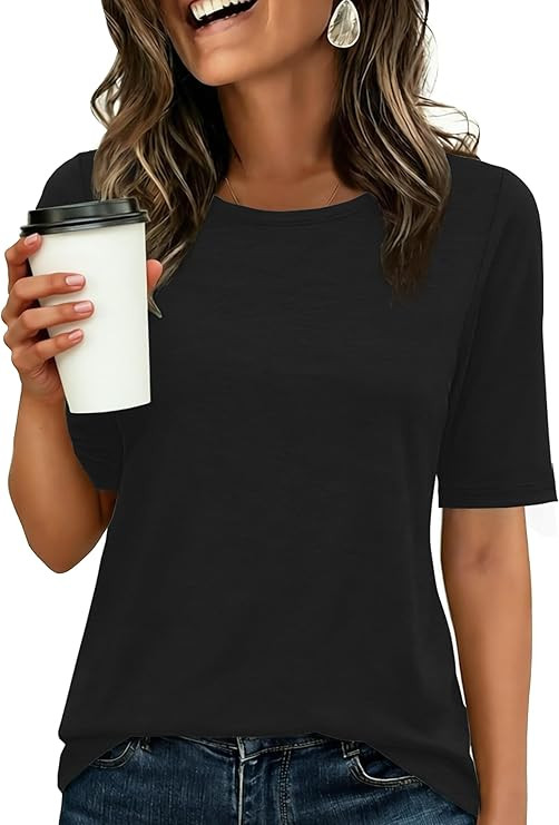 ANRABESS Womens Half Sleeve Tops Crewneck Shirts Basic Fit Tee Trendy 2026 Spring Summer Business... | Amazon (US)