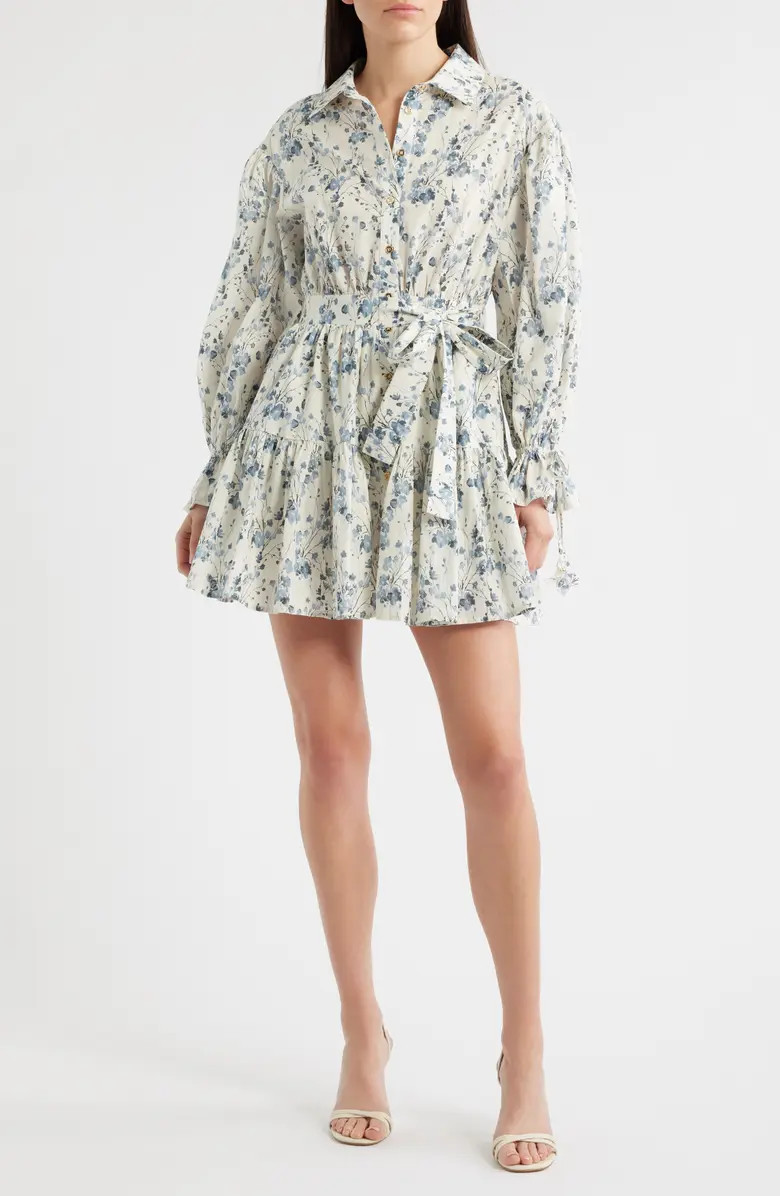 Bow Long Sleeve Tie Waist Cotton Shirtdress | Nordstrom