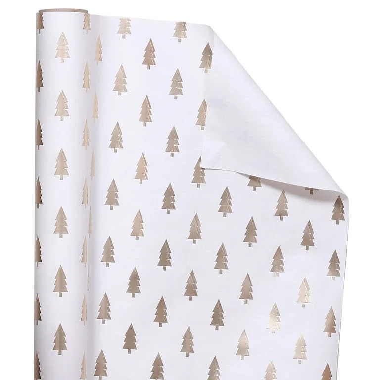 Gold Metallic Foil and White Tree Christmas Wrapping Paper, 25 Square feet by My Texas House | Walmart (US)