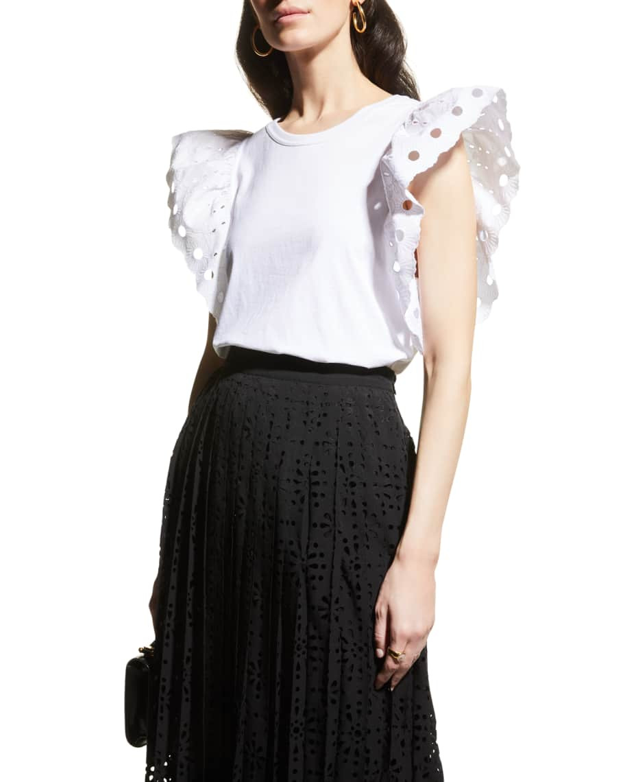 Flutter-Sleeve Eyelet Top | Neiman Marcus