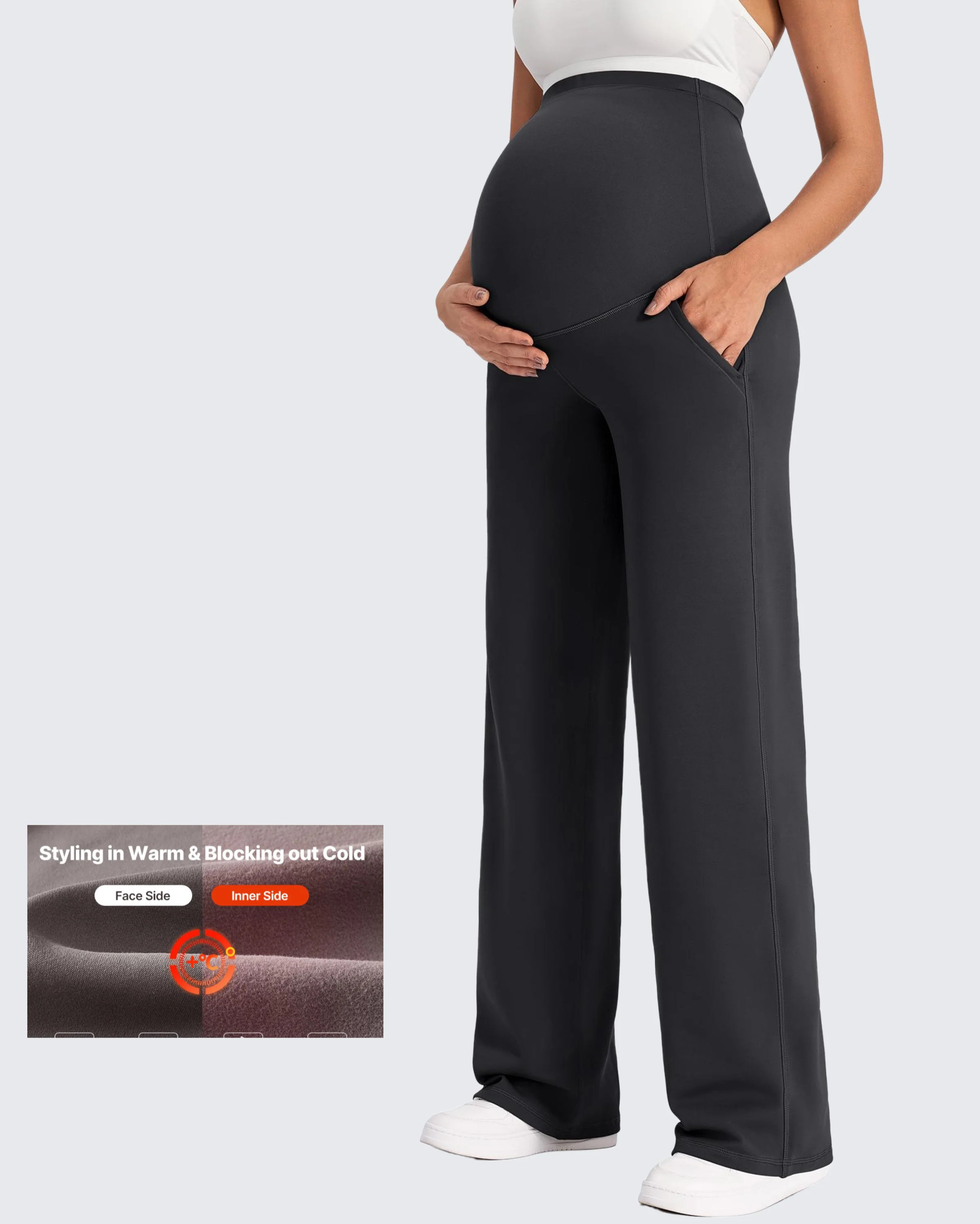 Fleece-Lined Maternity Warm Work Trousers - Black / XL / Regular (30) | g4free activewear