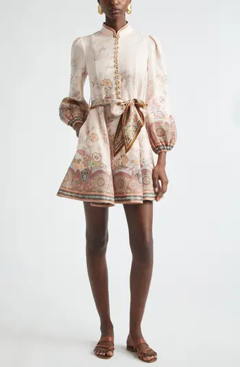 Zimmermann Alchemy Paisley Long Sleeve Belted Linen Minidress | Nordstrom | Nordstrom