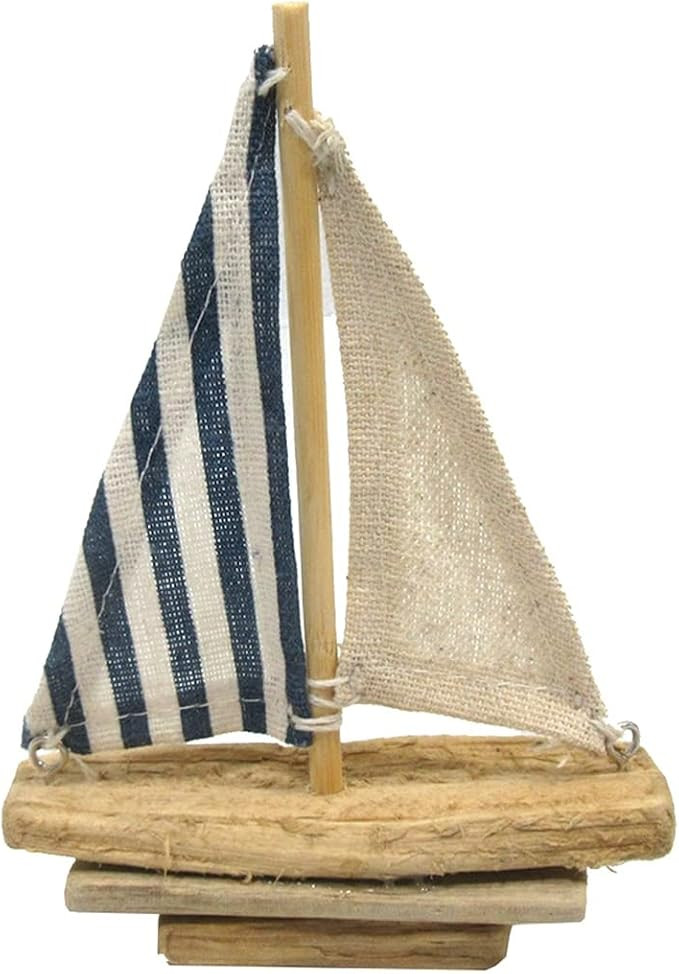 The Bridge Collection Mini Rustic Wooden Sailboat Decor - Small Tabletop Boat Decor with Striped ... | Amazon (US)