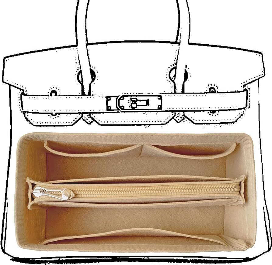 KOPPAL Purse Organizer Insert For Birkin 25 Bag, Felt Insert Organizer With Zipper, Large Capacit... | Amazon (US)