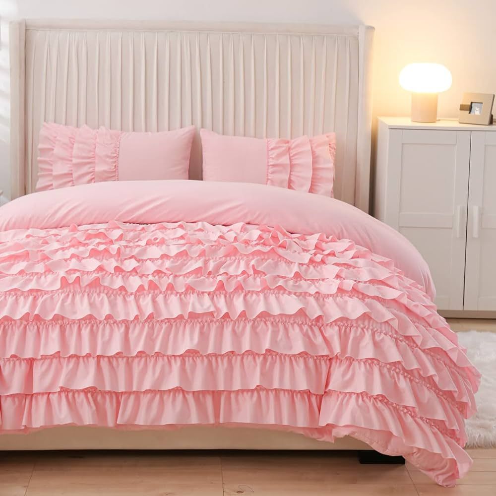 NTBED Ruffled Comforter Set Casual Textured for Girls Kids All Season, Soft Chic Princess Bedding... | Amazon (US)