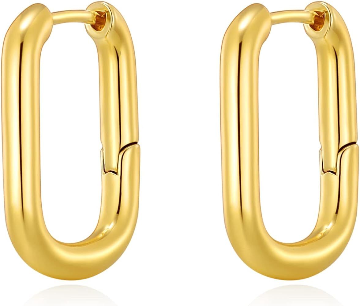 14K Gold Plated Hoop Earring Small Square Huggies Hoops For Women, Minimalist Cute Earrings for W... | Amazon (US)