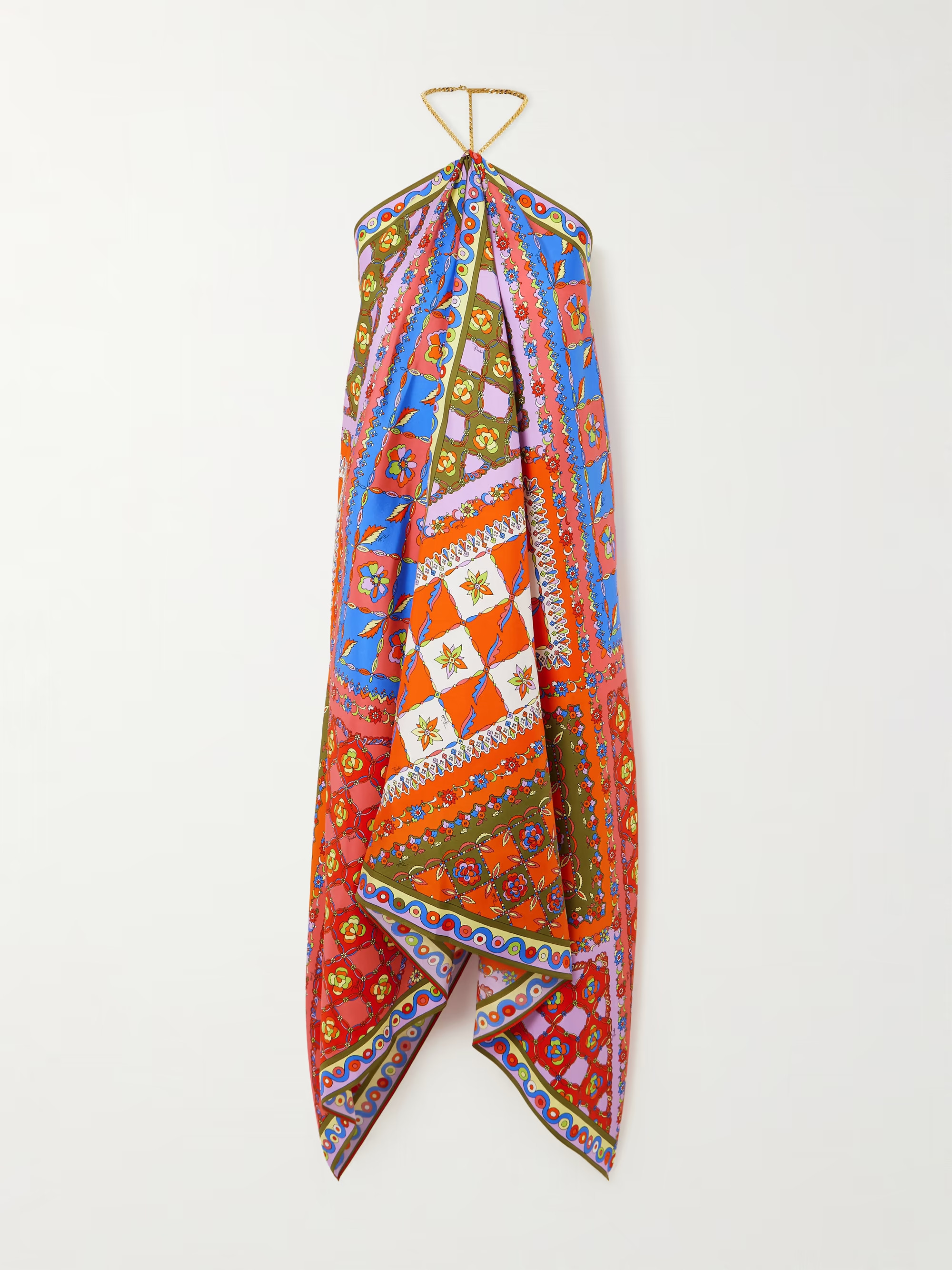 Asymmetric printed silk-twill halterneck midi dress | NET-A-PORTER (UK & EU)