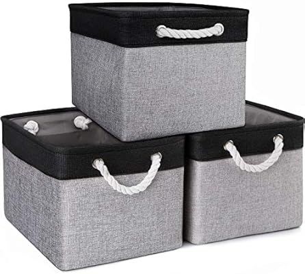 WISELIFE Storage Baskets [3-Pack] Collapsible Canvas Storage Bins for Toys Shoes Decorative Cloth... | Amazon (US)