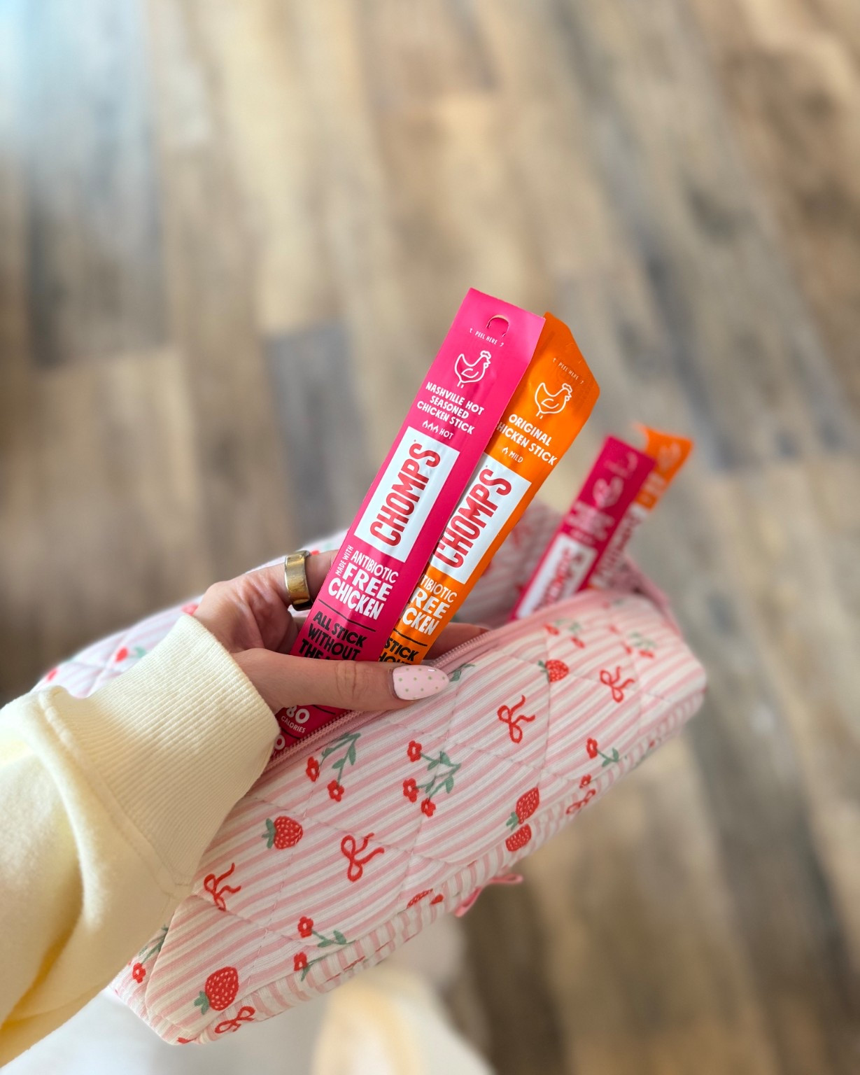 #AD Our must-have snack on-the-go! Here’s all three flavors of the chicken sticks. So good and only 80 calories, 12g of protein and 0g of sugar! Nashville hot is that girl!!!!  @target @chomps #ChompsPartner #TargetPartner