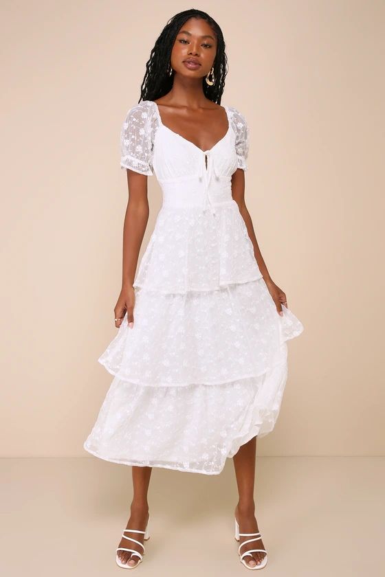 Precious Sweetie White Embroidered Midi Dress | Lulus