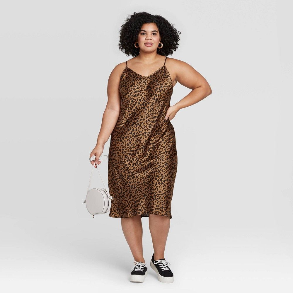 Women's Plus Size Leopard Print Sleeveless Satin Slip Dress - A New Day™ | Target