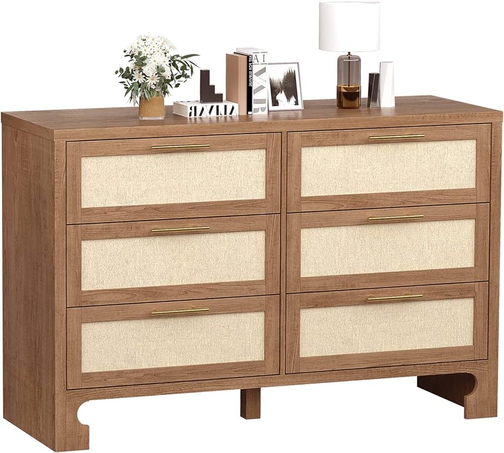 IDEALHOUSE Dresser for Bedroom with 6 Drawers, Burlap Design Wood Drawer Dresser Chest of Drawers... | Amazon (US)