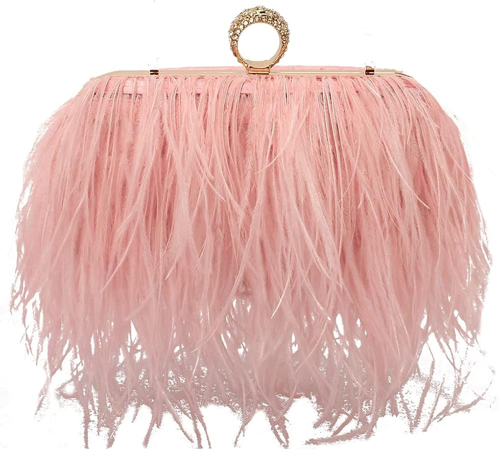 Women Real Natural Ostrich Feather Evening Bags Purses Clutch Vintage Banquet Handbag | Amazon (US)