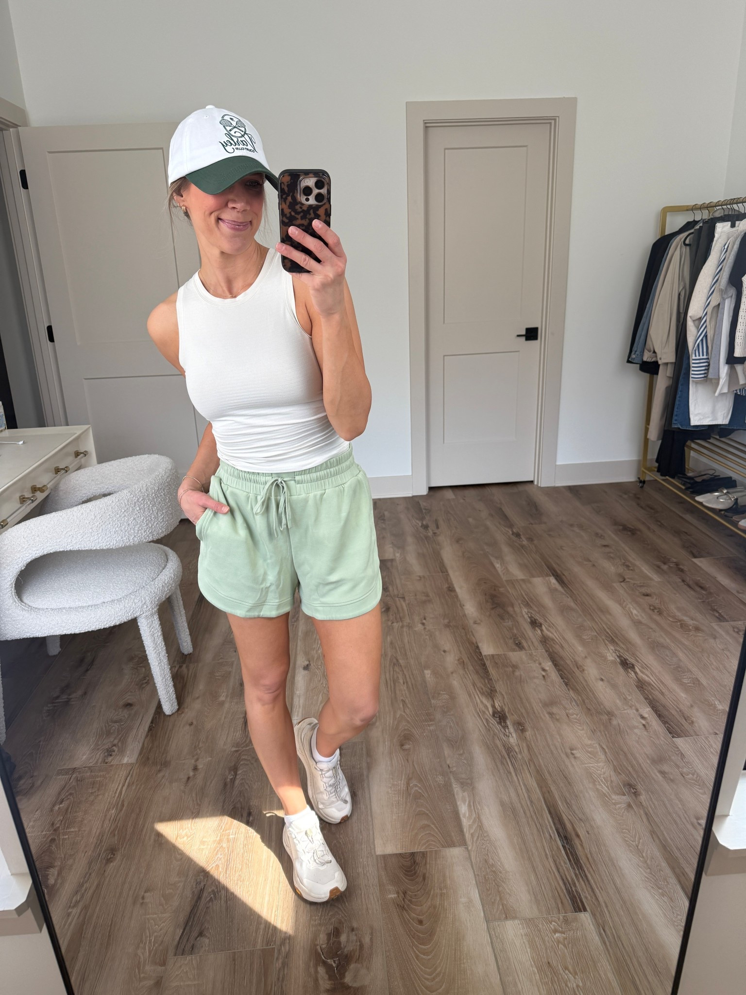 Wearing small shorts, 6 tank, sneakers tts 

#LTKootd #LTKOver40 #LTKActive