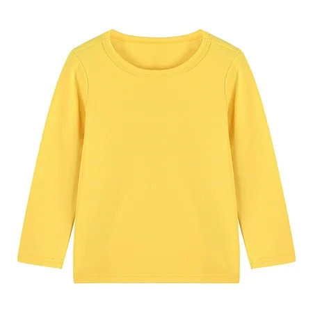 YLSDY Kids Long Sleeve T-Shirt Basic Cotton Crew Neck Tops Plain Tees Boys Girls T-Shirt Yellow 150 | Walmart (US)