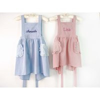 Personalized Kid's Apron With Embroidery, Cooking Pinafore, Cross Back Plaid Pockets, Christmas Gifts For Kids/Girls | Etsy (US)