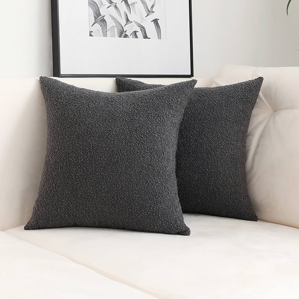 Graphite Grey Decorative Square Thick Accent Throw Pillow Covers Fine Textured Boucle Couch Cushi... | Amazon (US)