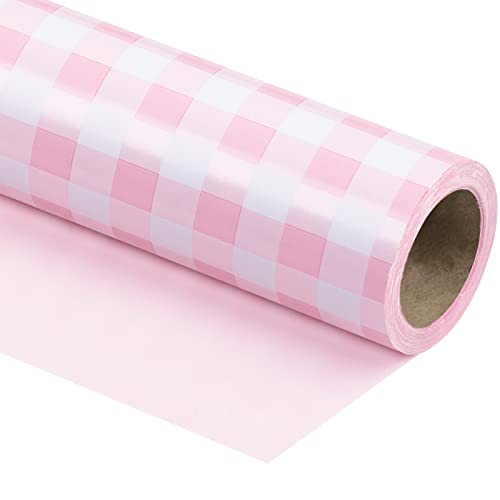 WRAPAHOLIC 30 Inch Reversible Wrapping Paper Roll - Jumbo Roll Pink and White Plaid Design for Birthday, Holiday, Wedding, Baby Shower and More Occasions - 30 Inch x 33 Feet | Amazon (US)