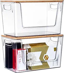 Hudgan Clear Stackable Storage Containers Acrylic Open Front Storage Bins with Lids for Bliss Bin... | Amazon (US)