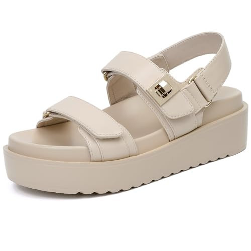 GOUPSKY Nude Platform Sandals with Soft Cushioned Footbed Open Toe Casual Sandal Adjustable Slip On Shoes for Summer Holiday Size 8 | Amazon (US)