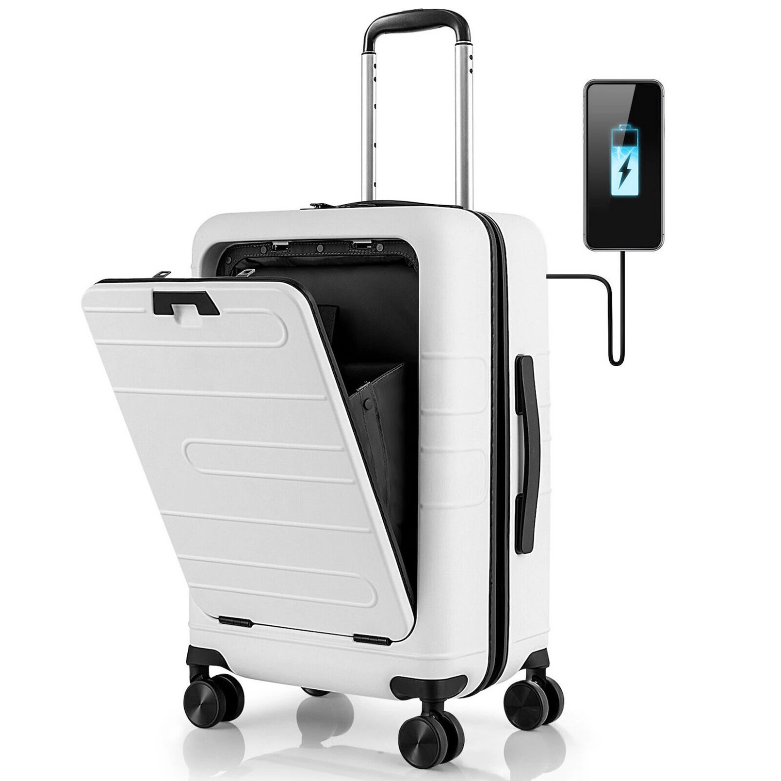 20 Inch Carry-on Luggage Pc Hardside Suitcase Tsa Lock With Front Pocket And Usb Port | Kohl's