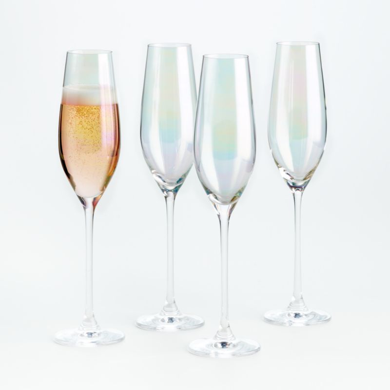 Lunette Iridescent Champagne Glass Flutes, Set of 4 + Reviews | Crate & Barrel | Crate & Barrel