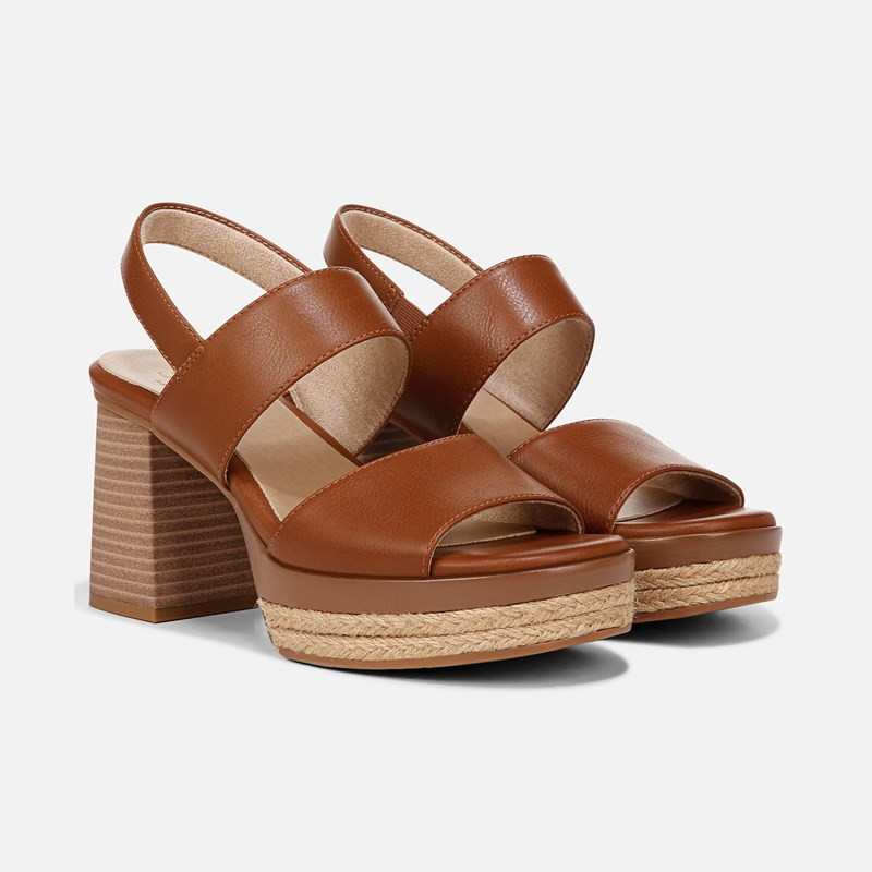 Soul Holly Sandals, Mid Brown Faux Leather, 11.0W Open Toe, Block Heels, Slingback Strap, Antimicrobial Lining | Naturalizer