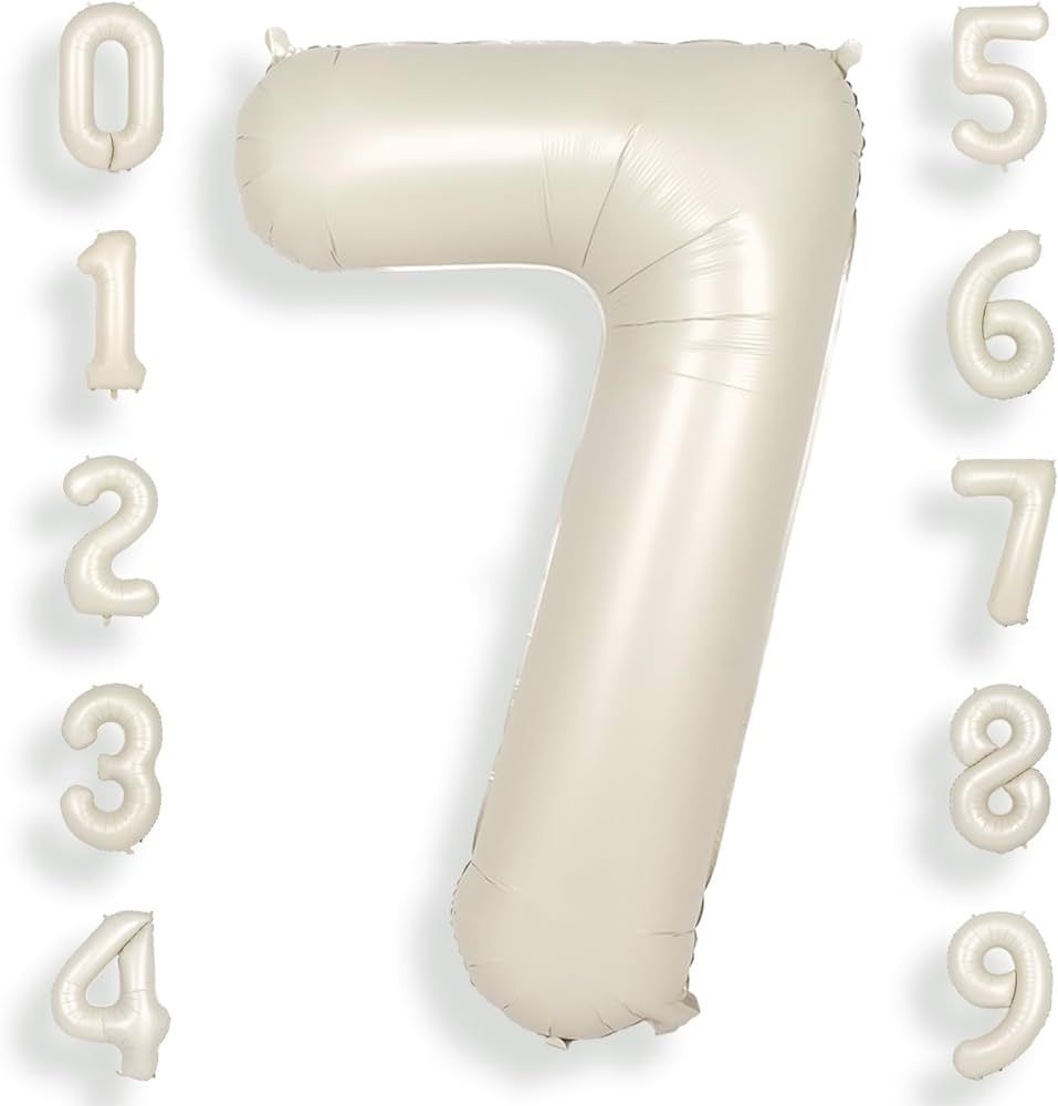 SUWEN 40 Inch Cream White Large 7 Number Balloons Big Foil Helium Number Balloons 0-9 Jumbo Happy... | Amazon (US)