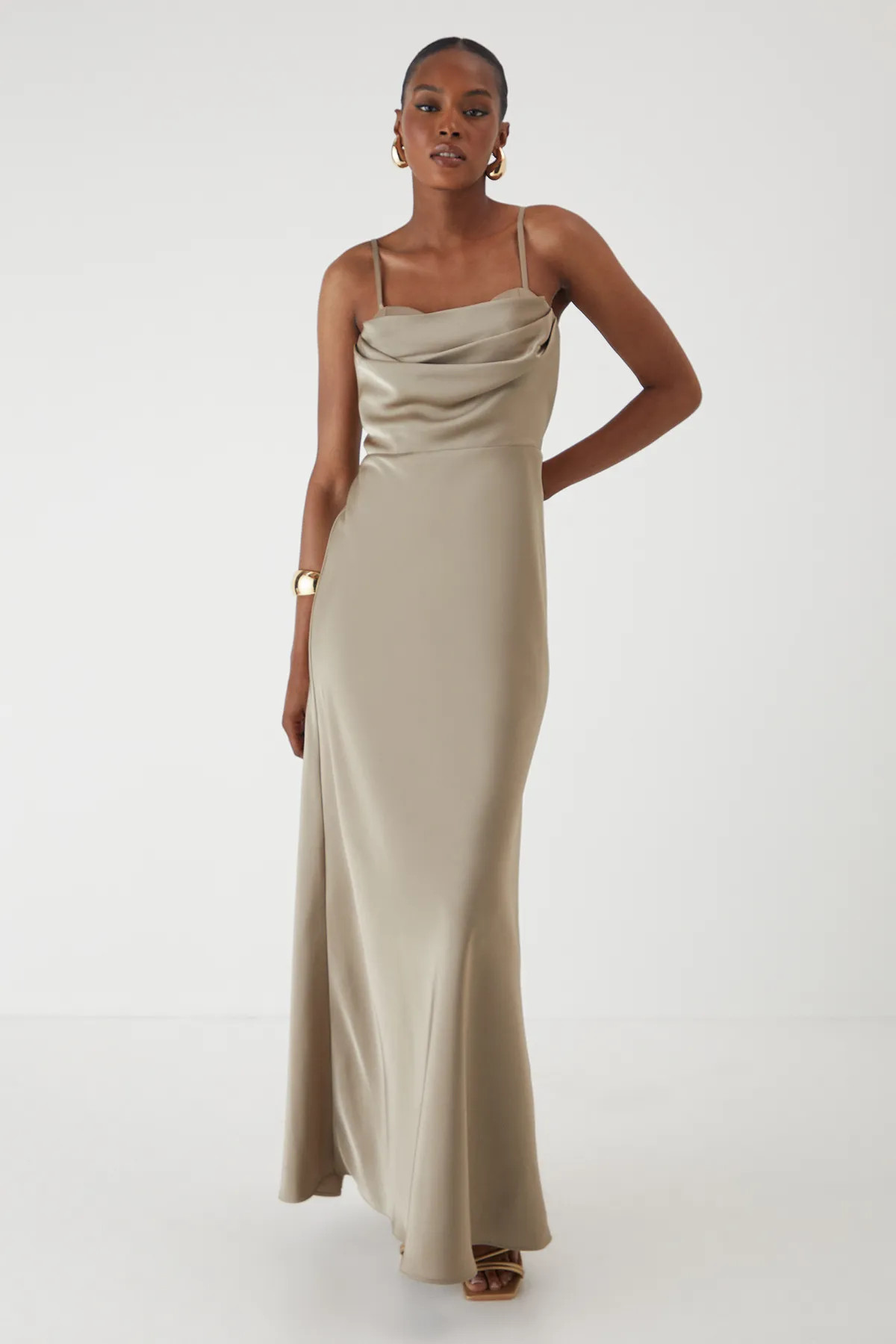 Dresses | Satin Peakaboo Cup Drape Bust Maxi Dress | MissPap | Boohoo.com (UK & IE)