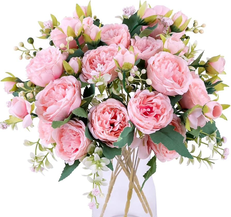 Floweroyal 4 Bunches Peony Artificial Flowers Pink Flowers Silk Peonies Bouquets for Wedding Part... | Amazon (US)