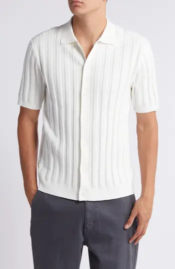 Tellaro Short Sleeve Cotton Blend Pointelle Button-Up Sweater | Nordstrom
