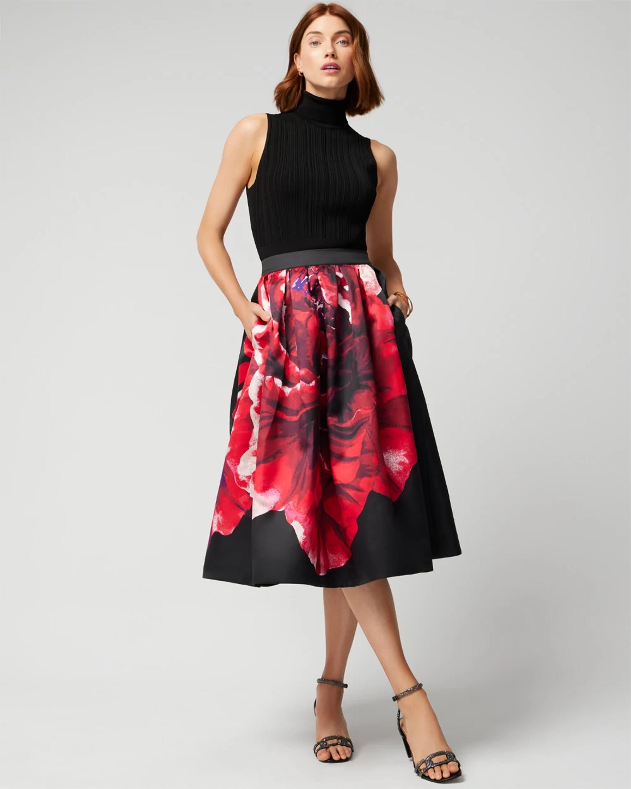 Drama Fit-and-Flare Midi Skirt | White House Black Market