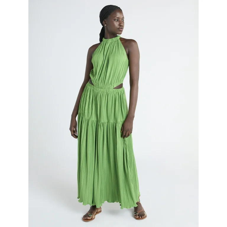 Scoop Women’s Plisse Halter Maxi Dress with Cutouts, Sizes XS-XXL | Walmart (US)