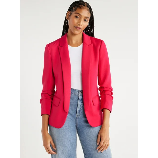 Scoop Women's Relaxed Scuba Knit Blazer with Scrunch Sleeves, Sizes XS-XXL | Walmart (US)