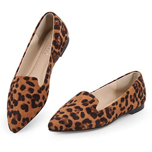 MUSSHOE Flat Shoes Women Pointed Toe Comfortable Women's Flats, Leopard Suede 6 | Amazon (US)