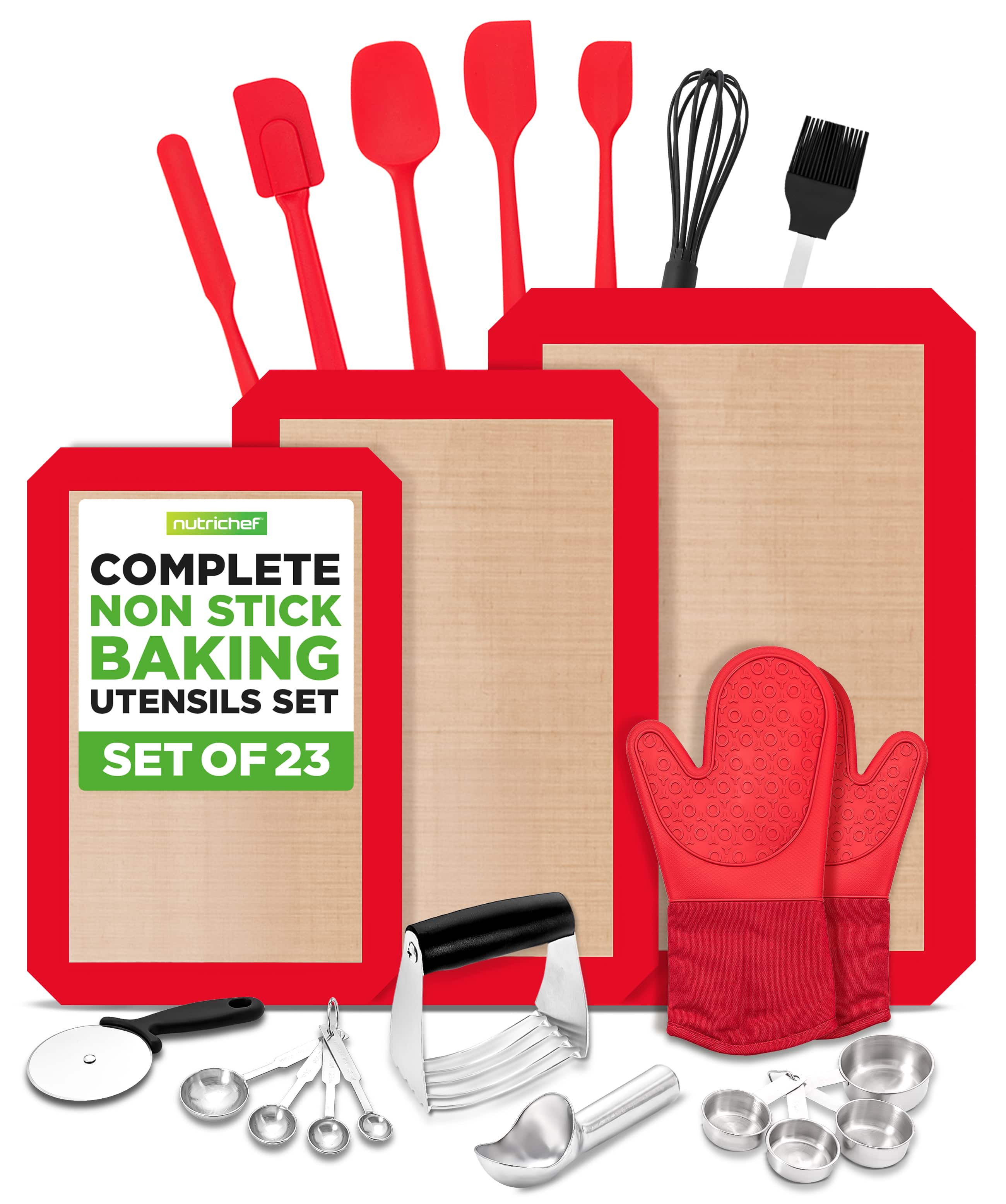NutriChef - NCBTS11 23-Piece Essential Baking Utensils Set, Measuring Cups, Scraper, Whisk, Silicone Mats (Black) | Best Buy U.S.