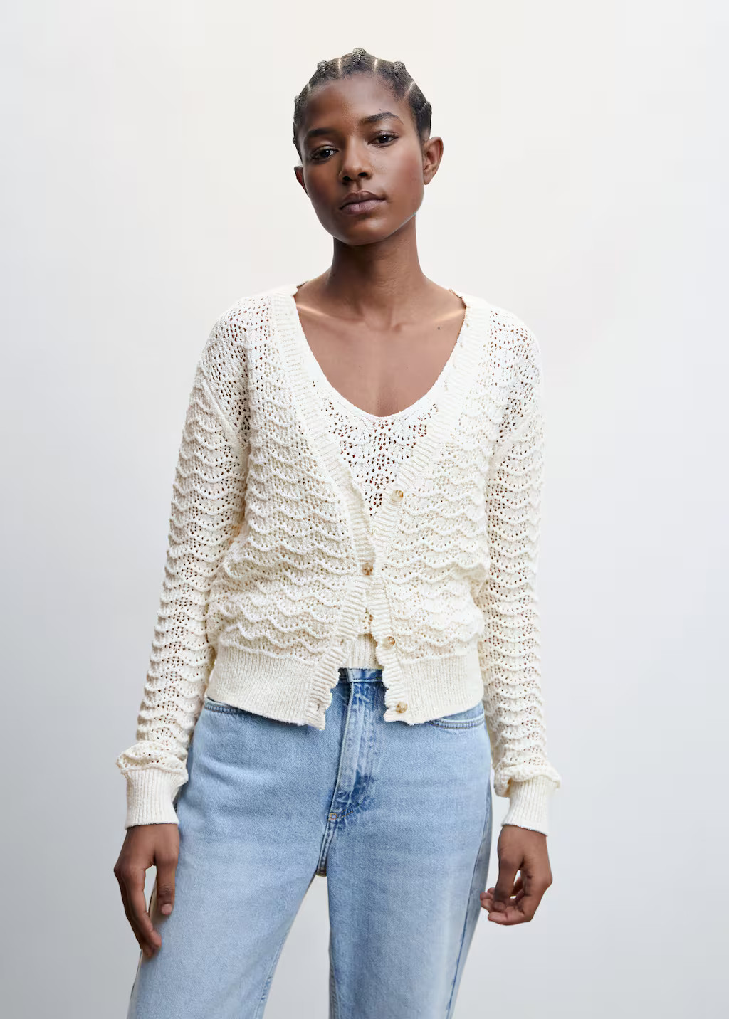 Openwork cardigan with scalloped edges -  Women | Mango USA | MANGO (US)