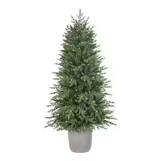 4.5 ft. Pre-Lit LED Grand Fir Artificial Christmas Tree with Resin Pot | The Home Depot