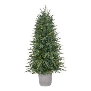 Home Accents Holiday 4.5 ft. Pre-Lit LED Grand Fir Artificial Christmas Tree with Resin Pot 22GR0... | The Home Depot