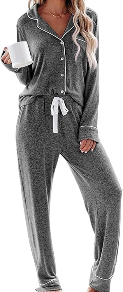 Nikazz Womens Pajamas Sets Long Sleeve Sleepwear Button Down Soft Nightwear Pjs Set with Pockets | Amazon (US)