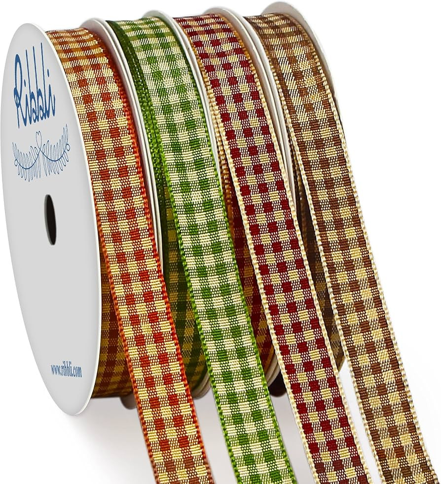 Ribbli Fall Gingham Ribbon,Special 4 Rolls Collection,3/8 Inch Total 40 Yards,Autumn Harvest Fest... | Amazon (US)