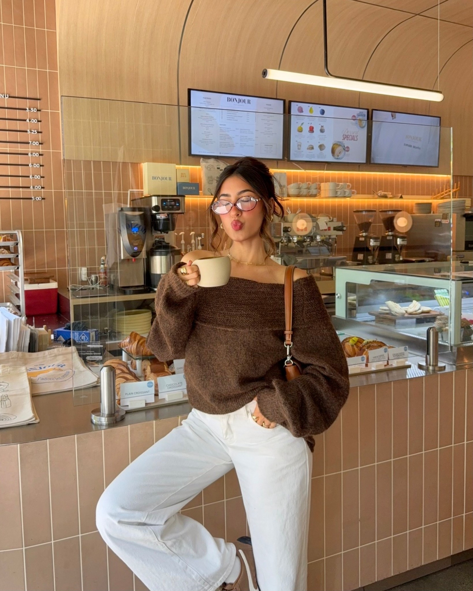 Cozy fall cafe outfit ~ off shoulder oversized brown sweater + jeans comteddy

#LTKSeasonal #LTKStyleTip