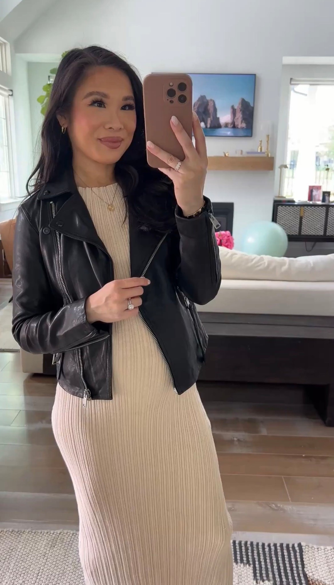 Love this leather jacket. The AllSaints Dalby is incredible quality, buttery soft and actually warm since it’s genuine leather. Size up one size to accommodate thicker knits. Can run a little tight in the arms. All zippers are functional and the length hits right at my hips  


#LTKootd