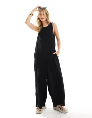 ASOS DESIGN crew neck culotte romper jumpsuit in black | ASOS | ASOS (Global)