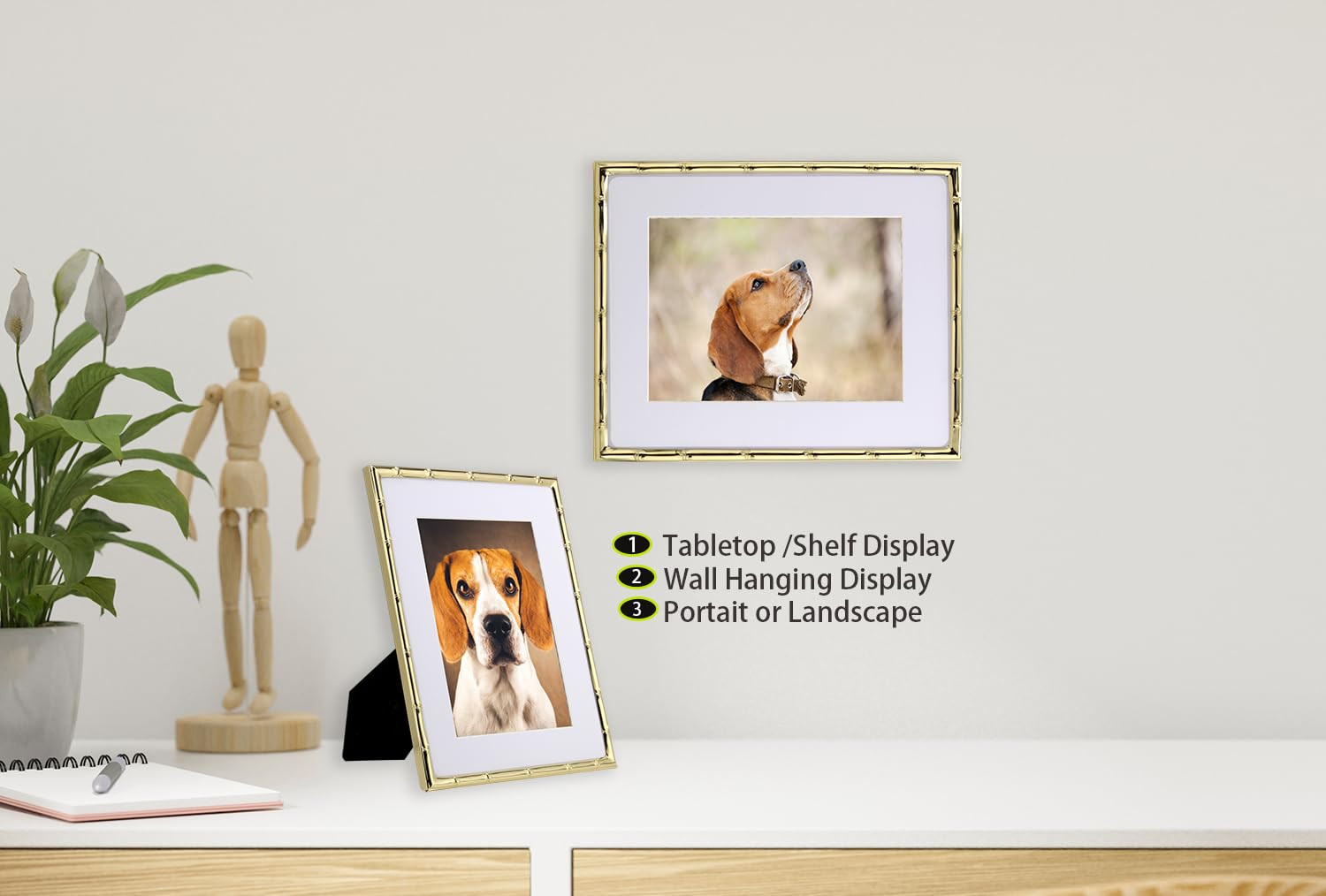 8x10'' Bamboo Detail Gold Metal Picture Frame with Acid Free Mat for 5 X7'' Set of 2, Elegant Nar... | Amazon (US)