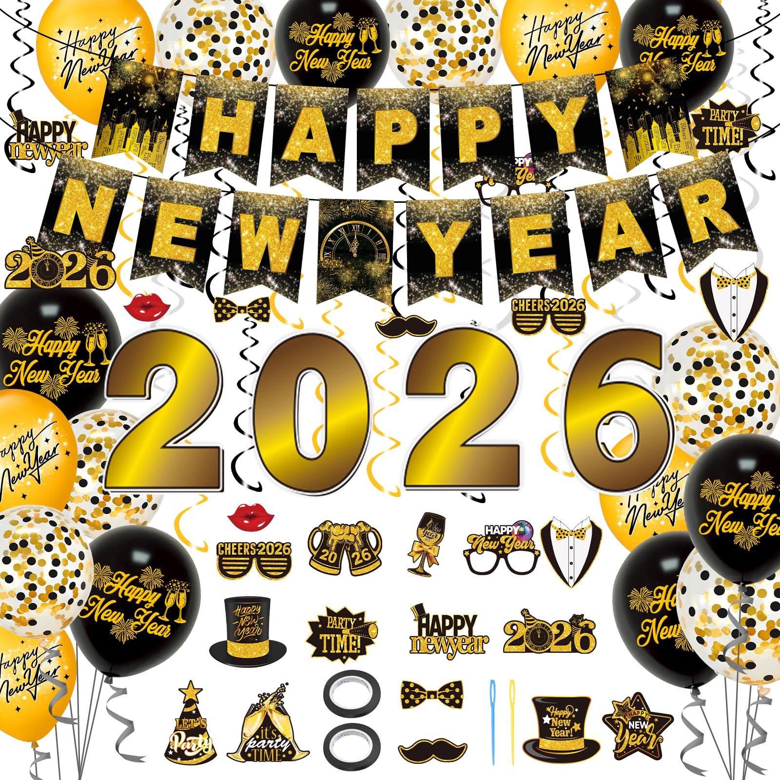 New Years Eve Party Supplies 2026, Happy New Year 2026 Decorations Set with Balloons, Banner, Gar... | Amazon (US)